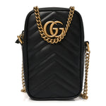 Calfskin Matelasse Mini GG Marmont Crossbody Bag Black