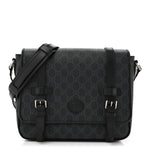 GG Supreme Monogram Textured Dollar Calfskin Retro Interlocking G Flap Messenger Bag Black