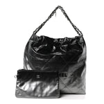 Metallic Shaded Calfskin Quilted Chanel 22 Black Silver
