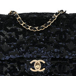 Sequin Quilted Small Single Flap Black