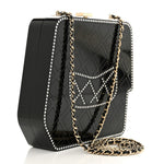 Plexiglass Crystal Quilted Minaudiere Clutch Black White