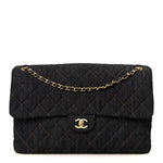 Denim Quilted XXL Travel Flap Bag Dark Blue Orange