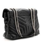 Calfskin Y Quilted Monogram Medium Loulou Chain Satchel Black