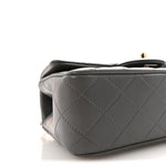 Lambskin Quilted Mini Top Handle Rectangular Flap Dark Grey