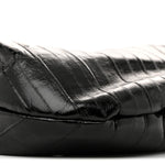 Glossy Calfskin Eelskin Embossed Medium Olivia Hobo Black