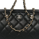 Caviar Quilted Barrel Clutch With Chain Black