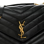 Calfskin Y Quilted Monogram Medium Loulou Chain Satchel Black