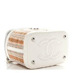 Calfskin Raffia Small Vanity Case Bag White Beige
