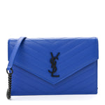 Grain De Poudre Matelasse Chevron Monogram Envelope Chain Wallet Blue Majorelle