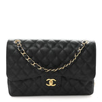 Caviar Quilted Jumbo Double Flap Black