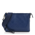 Calfskin GG Tennis Embossed Medium Wristlet Messenger Bag Intense Metal Blue