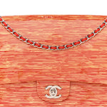 Patent Calfskin Striped Clutch With Chain Flap Red