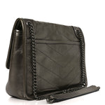 Crinkled Calfskin Matelasse Monogram Baby Niki Chain Satchel Platinum