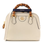 Textured Dollar Calfskin Mini Diana Dome Tote Bag White