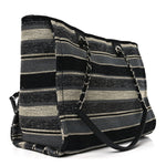 Striped Canvas Small Deauville Tote Dark Grey