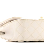 Caviar Quilted Medium Double Flap White