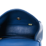 Lambskin Reverse Chevron Quilted Mini Round Top Handle Flap Blue