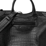 Semi Matte Calfskin Crocodile Embossed Neo Classic Black Hardware Large City Black