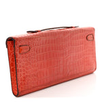 Shiny Porosus Crocodile Kelly Cut Pochette Orange Poppy