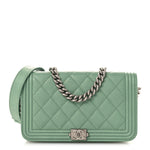Caviar Quilted Boy Phone Holder Wallet On Chain Green