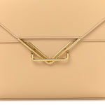Box Calfskin Nappa Clip Bag Almond Gold