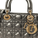 Metallic Lambskin Cannage Small My ABCDior Lady Dior Dark Silver