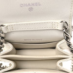 Caviar Quilted Enamel Coco Clutch With Chain White