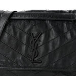 Crinkled Calfskin Matelasse Monogram Medium Niki Chain Satchel Black