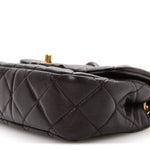 Lambskin Wenge Quilted Mini Fashion Wood Square Flap Dark Purple