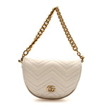 Calfskin Matelasse Mini GG Marmont Chain Belt Bag Mystic White