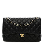 Lambskin Quilted Jumbo Double Flap Black