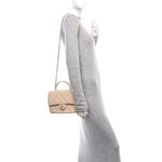 Lambskin Quilted Metal Enamel Chain Top Handle Square Flap Beige