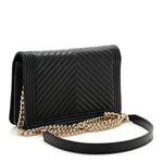 Lambskin Chevron Boy Wallet On Chain WOC Black