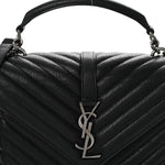 Sheepskin Matelasse Chevron Monogram Medium College Bag Black