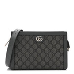 GG Supreme Monogram Textured Dollar Calfskin Web Small Ophidia Shoulder Bag  Grey Black Graphite Grey