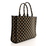 Jacquard Saffiano Triangolo Symbole Embroidered Large Tote Black Corda