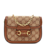 New Canvas Charisma Calfskin Crystal GG Monogram Mini Horsebit 1955 Shoulder Bag Camel Ebony