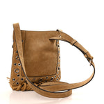 Suede Studded Small Nellcote Fringe Shoulder Bag Havana Beige