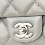 Metallic Lambskin Quilted Clutch With Chain Flap Silver