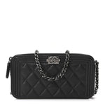 Grained Calfskin Quilted Boy Phone Holder Wallet On Chain Black