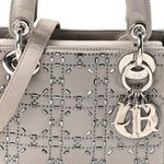 Satin Crystal Cannage Mini Lady Dior Gray