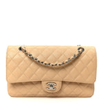 Caviar Quilted Medium Double Flap Beige