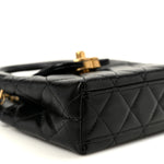 Shiny Aged Calfskin Quilted Mini Nano Kelly Shopper Black