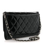 Patent Quilted Wallet On Removable Chain WOC Black