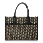 Coated Canvas Calfskin La Greca Signature Tote Bag Black Khaki