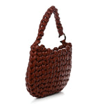 Lambskin Woven Wooden C Shoulder Bag Sepia Brown
