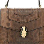 Shiny Karung Serpenti Forever Top Handle Brown