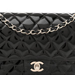 Patent Quilted Medium Double Flap Black