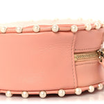Calfskin Quilted Pearl Round Clutch With Chain Pink