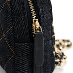Denim Quilted Clutch With Chain Dark Blue Orange